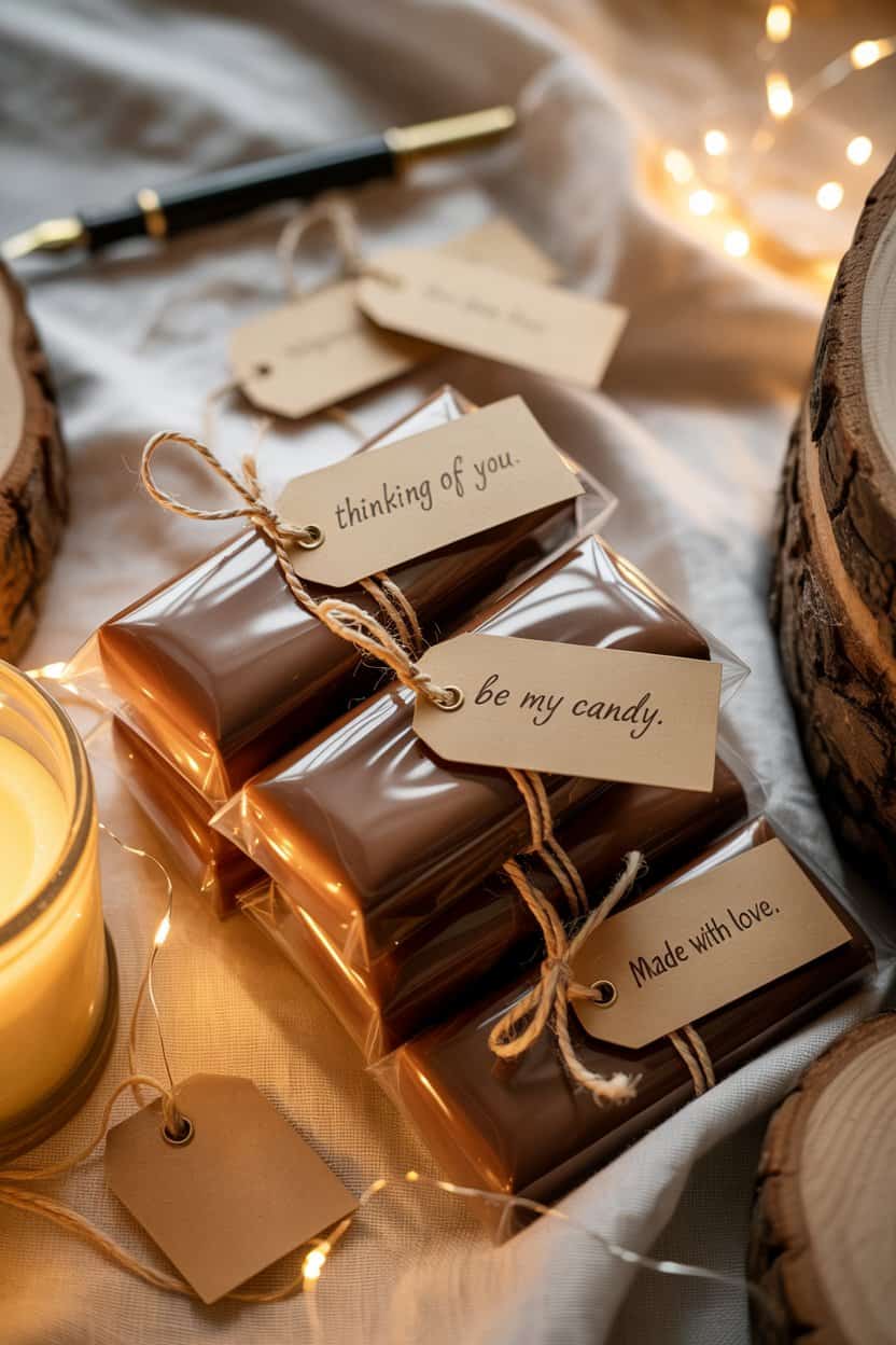 Handgemachte Schokolade mit persönlichen Etiketten als DIY-Valentinstagsgeschenk für ihn