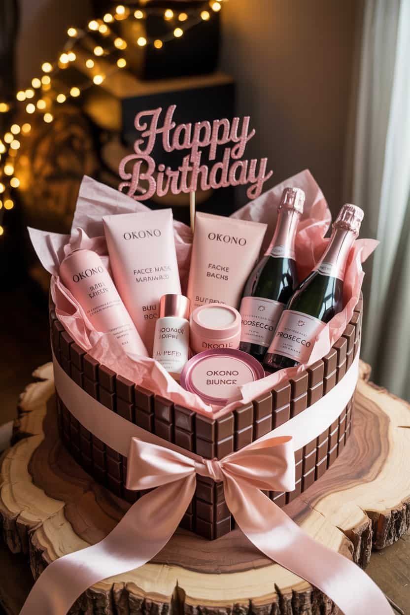 Beauty Geschenkbox mit Pflegeprodukten und Prosecco als Geburtstagsgeschenk für die Freundin