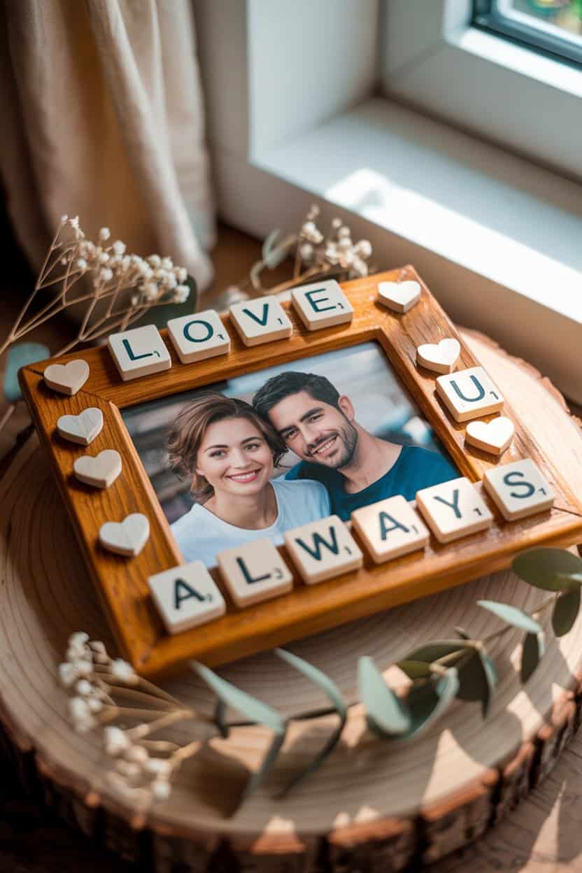 Bilderrahmen mit Paarfoto und Schriftzug Love always als persönliches Valentinstag Geschenk