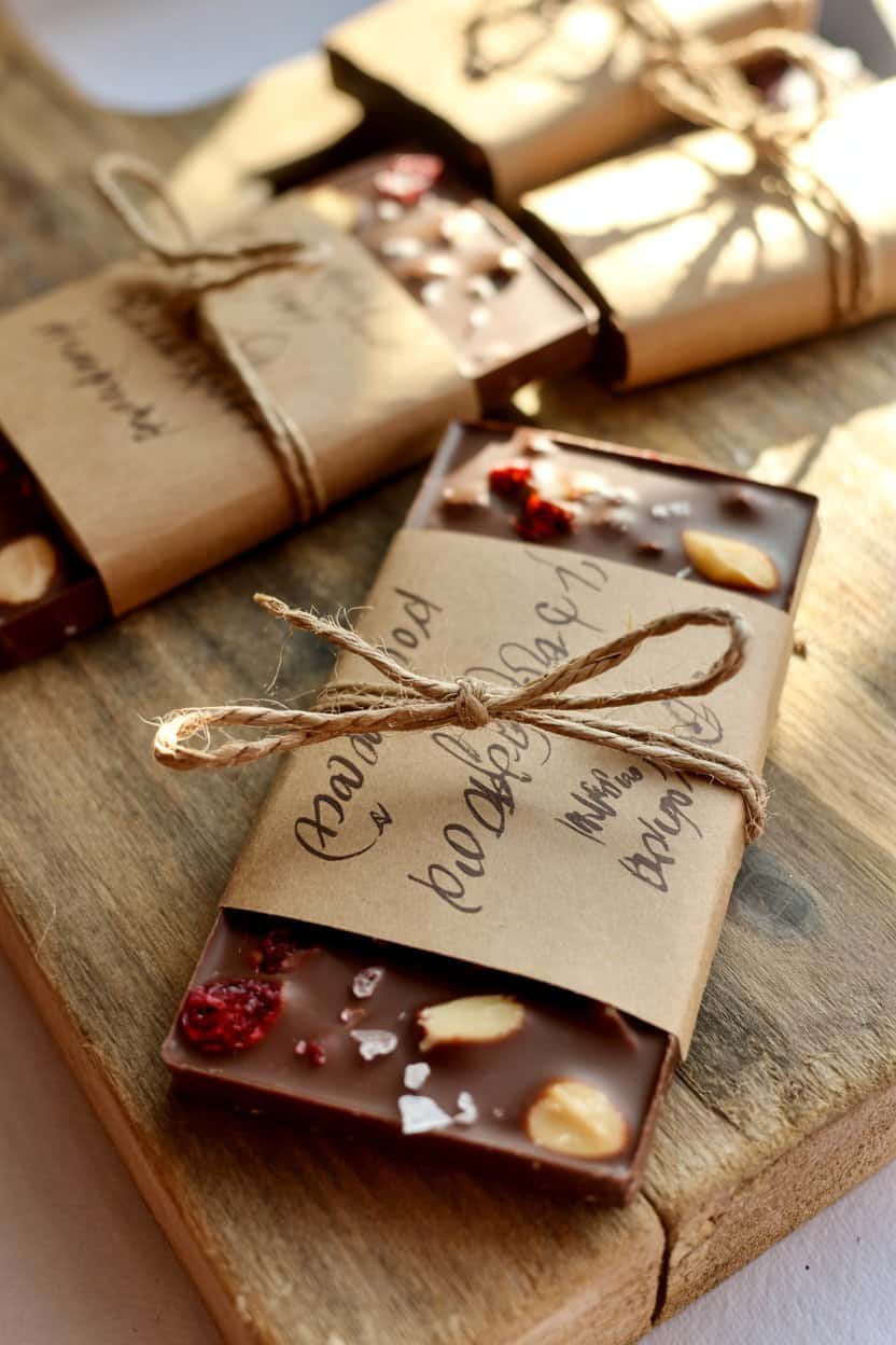 Handgemachte Schokolade mit Nüssen und Schleife als Valentinstag Geschenk für ihn