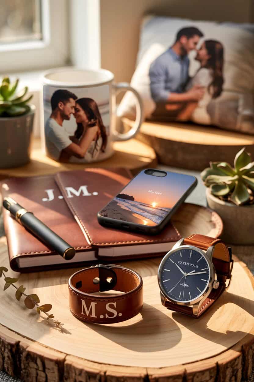 Personalisierte Geschenke für Männer mit Foto, Armband, Uhr und Lederaccessoires zum Valentinstag