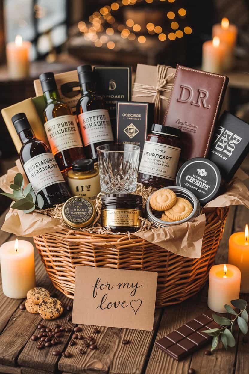 Genuss Geschenkbox für Männer mit Wein, Snacks und Feinkost als Valentinstag Geschenkidee