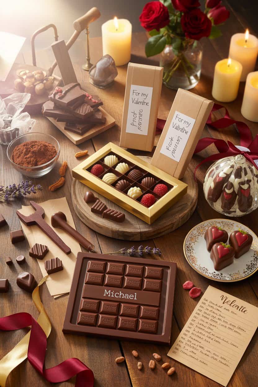 Selbstgemachte Schokolade mit Herzformen als kreative Valentinstag Geschenkidee für ihn